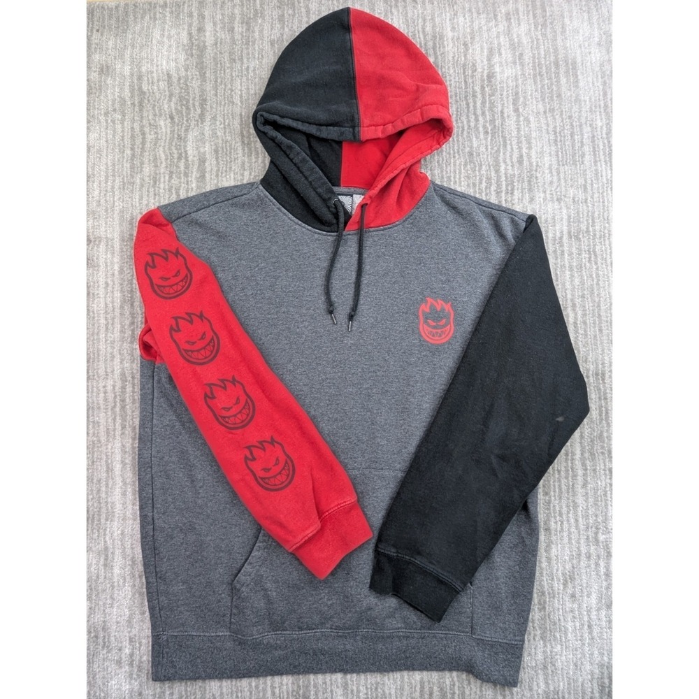 Vintage Spitfire Wheels Skateboard Hoodie Size Large Colorblock Y2K The End
